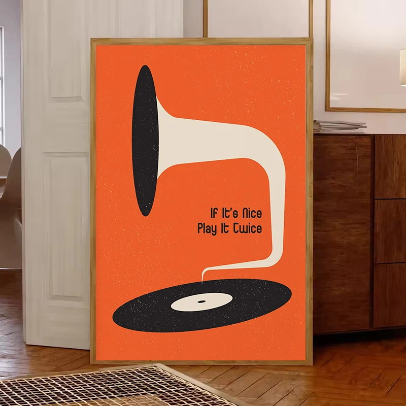 미드 센추리 비닐 레코드 캔버스 벽 아트 프린트, 거실 - Office Furniture Equipment 리뷰 및 가격